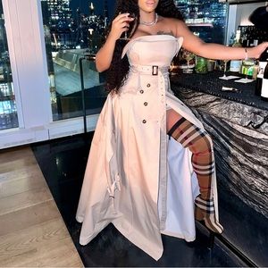 Strapless khaki long dress(tall girl friendly)